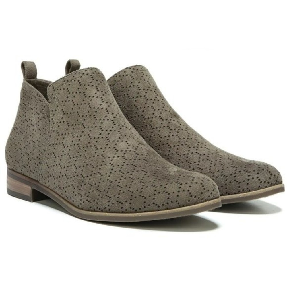 Dr Scholls Size 6 Rate Olive Faux Seude Leather Perforated Ankle Boots Booties